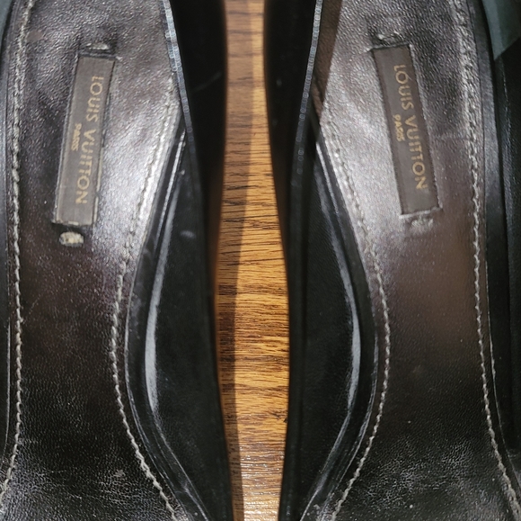 Louis Vuitton Black Genuine Leather Logo Peep Toe Sandal Shoes Pumps Heels - Picture 5 of 16